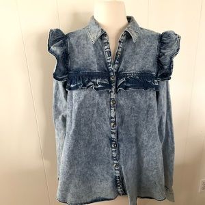 Free People Samantha Ruffle Button Down Shirt